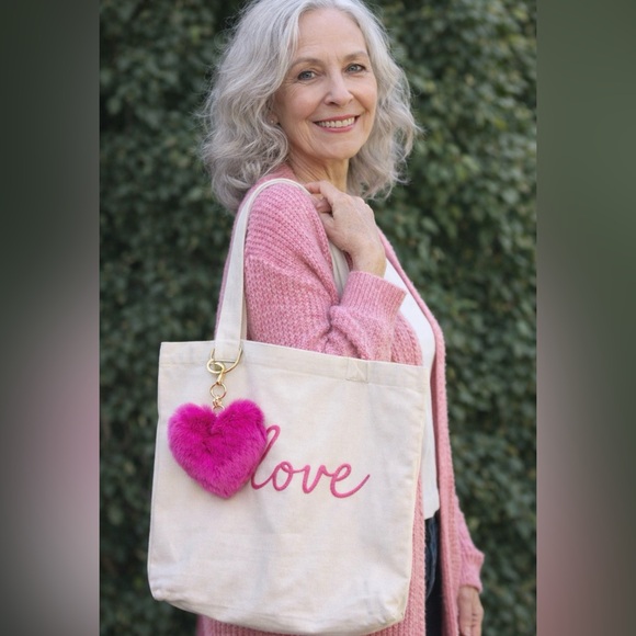 Pink Heart Fluffy Bagcharm/Keychain - Picture 2 of 4